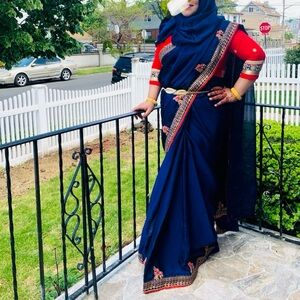 Indian Blue embroidered party sari /saree ,blue blouse  included